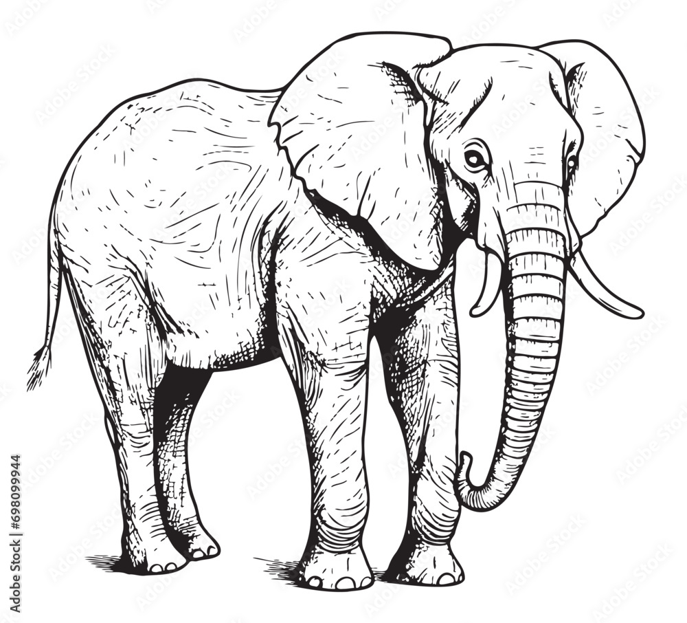 African Elephant walking hand drawn sketch Vector