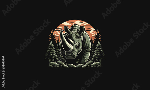 rhino angry on forest vector illustration artwork design