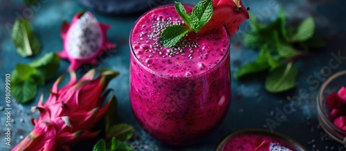 Dragon fruit smoothie in a glass. photo