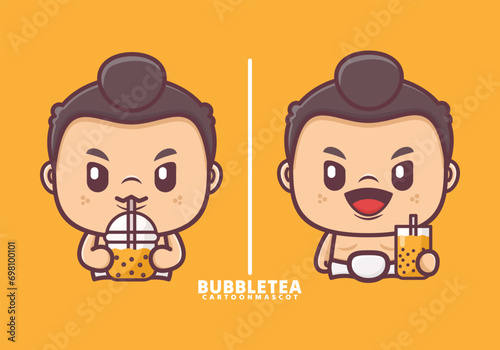 cute cartoon sumo with bubble tea
