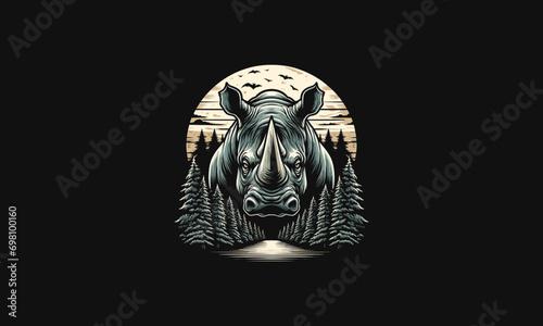 rhino angry on forest vector illustration artwork design