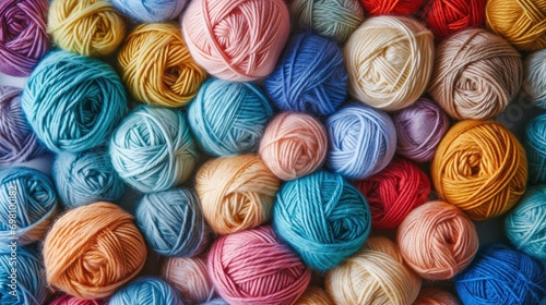 Abstract knitting background. Multicolored balls of yarn. Pastel soft colors  photo