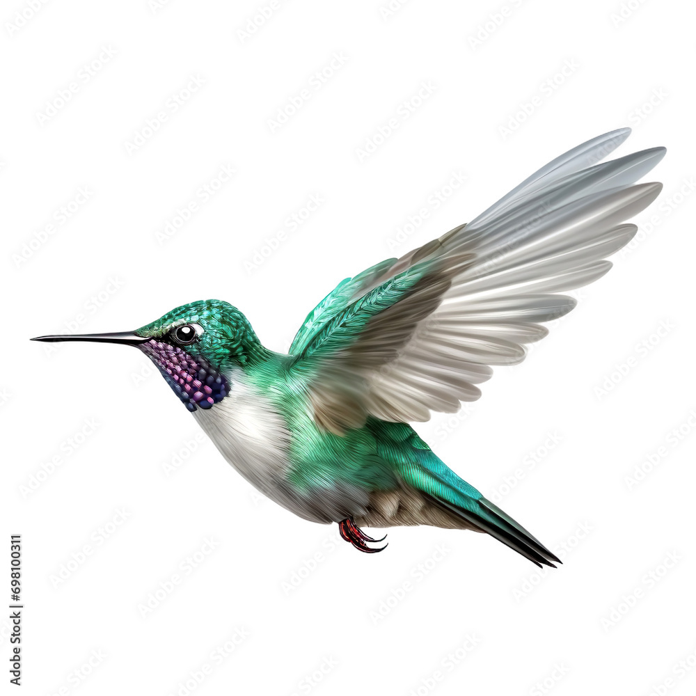 Fototapeta premium Green hummingbird flying isolated on transparent or white background