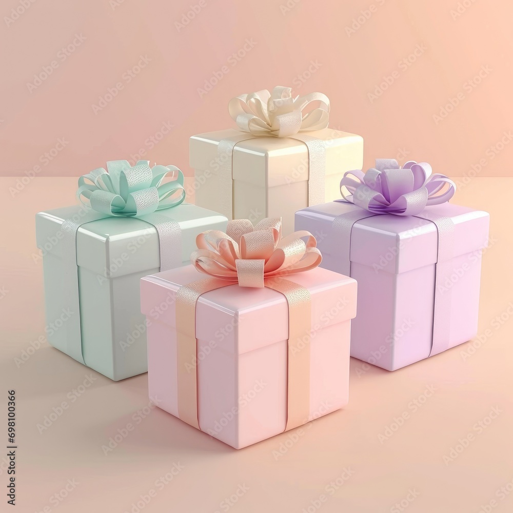 Obraz premium Gift boxes,3d render,soft light,pastel color,white background 