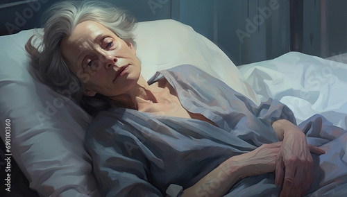 elderly dying sad sick woman in a hospital room