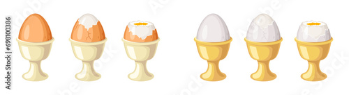 Foto Boiled eggs in cups color vector icon set