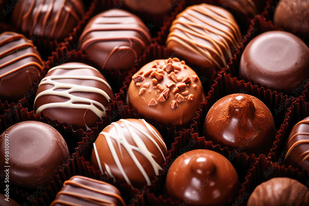 Assorted chocolate pralines. Assorted chocolate pralines.