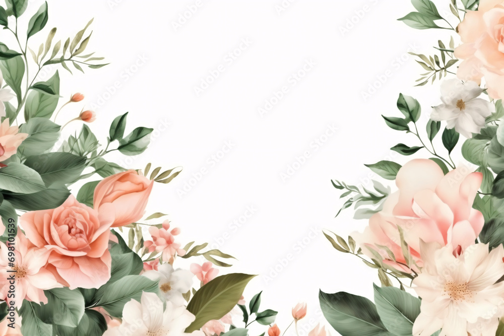 Fototapeta premium Watercolor floral Borders background for wedding, greetings card, stationary and fashion posters 