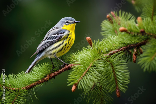 A Kirtland's Warbler perching on a branch in the coniferous forests of Michigan © Veniamin Kraskov