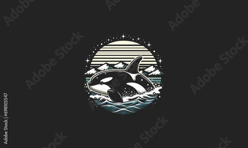orca on sea vector illustration mascot design