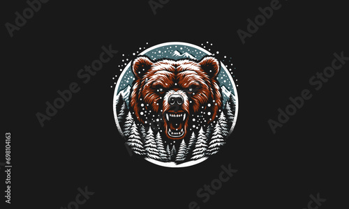head bear angry on forest snow vector mascot design