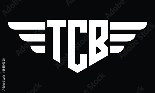 TCB three letter logo, creative wings shape logo design vector template. letter mark, word mark, monogram symbol on black & white.	