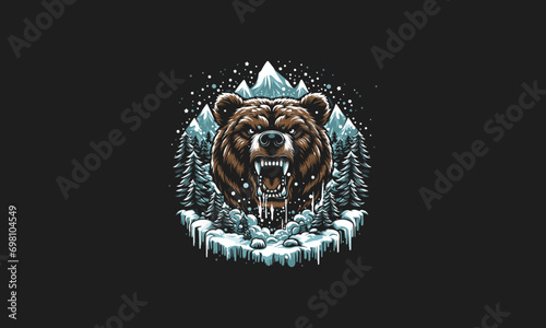 head bear angry on forest snow vector mascot design