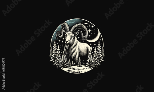 goat on forest snow vector illustration flat design
