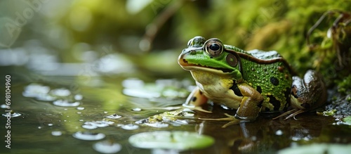A frog with a tail in water.