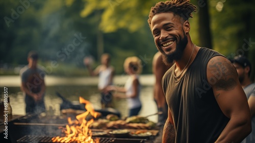 African american family having barbecue together photo