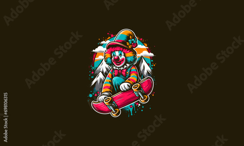 clown playing skateboard on mountain vector artwork design