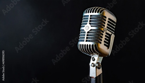 An old radio microphone isolated on black background. Generated with AI
