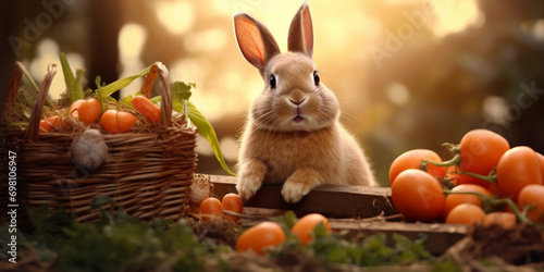 Cute bunnies favorite snack carrots with utmost twitching noses charm crunchy treats. AI Generative photo