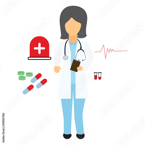doctor with stethoscope and icons