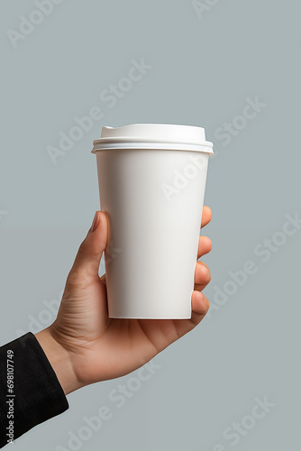  photo mockup of a disposable coffee cup, disposable paper cup for coffee take away, with white lid