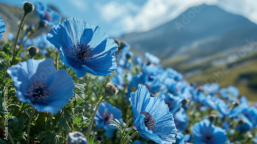 Blue Himalayan Poppy in Alpine Meadow