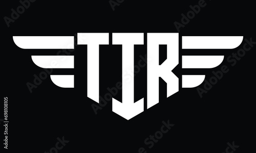 TIR three letter logo, creative wings shape logo design vector template. letter mark, word mark, monogram symbol on black & white. 