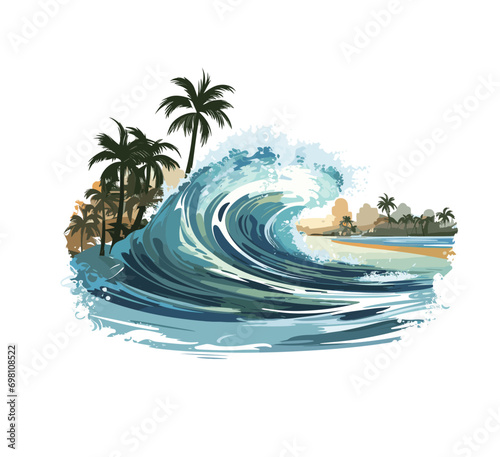 Beautiful summer beach logo style illustration	