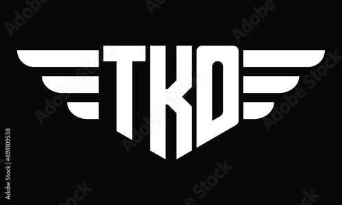 TKO three letter logo, creative wings shape logo design vector template. letter mark, word mark, monogram symbol on black & white.	