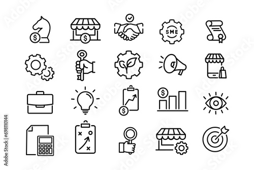 SME concept small and medium sized enterprises related editable stroke outline icon isolated on white background vector illustration.