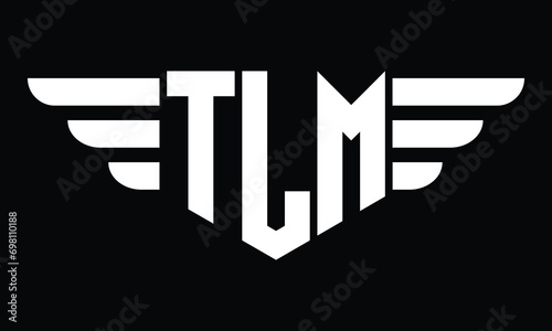 TLM three letter logo, creative wings shape logo design vector template. letter mark, word mark, monogram symbol on black & white.	