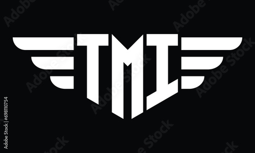 TMI three letter logo, creative wings shape logo design vector template. letter mark, word mark, monogram symbol on black & white.	 photo