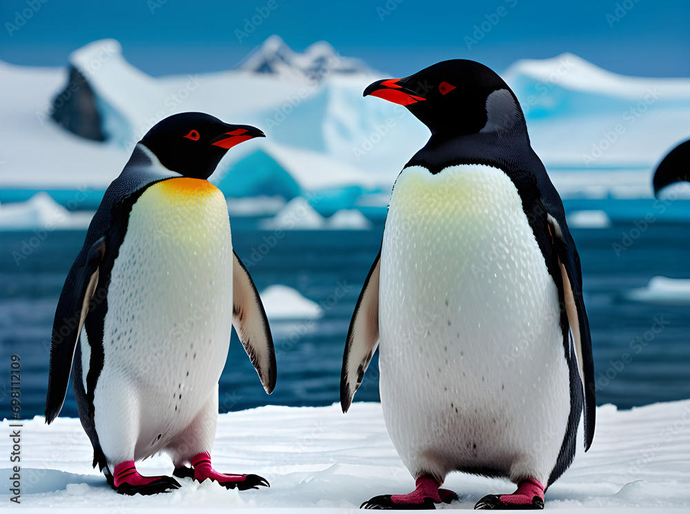Obraz premium Detailed penguin in Antarctic fantasy style: neon.
