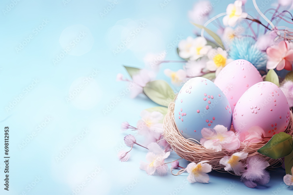 Easter eggs in a basket, Easter banner 