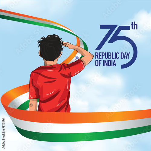 75th republic day of india celebrations. vector illustration of a boy saluting indian flag