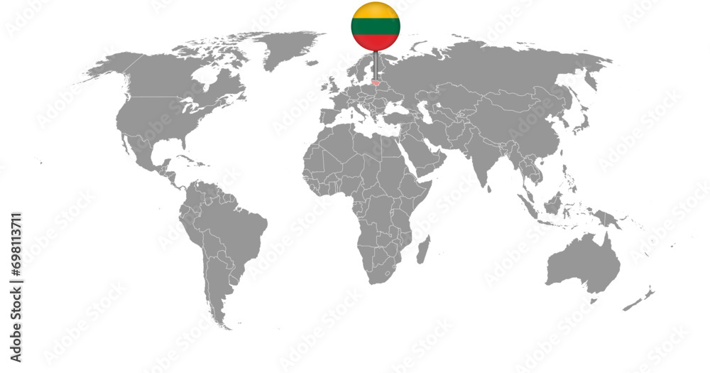 Poster Pin map with Lithuania flag on world map. Vector illustration ...