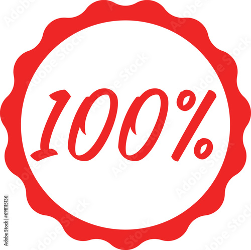 100 Percent % sign vector illustration with scalloped sunburst seal sticker background for retail marketing or price reduction sale
