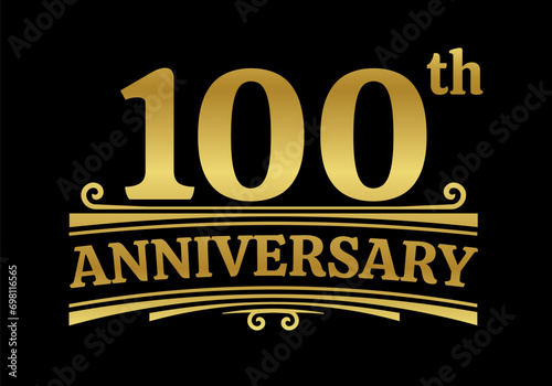 100 years anniversary logo, icon or badge. 100th birthday, jubilee celebration, wedding, invitation card design element. Vector illustration.