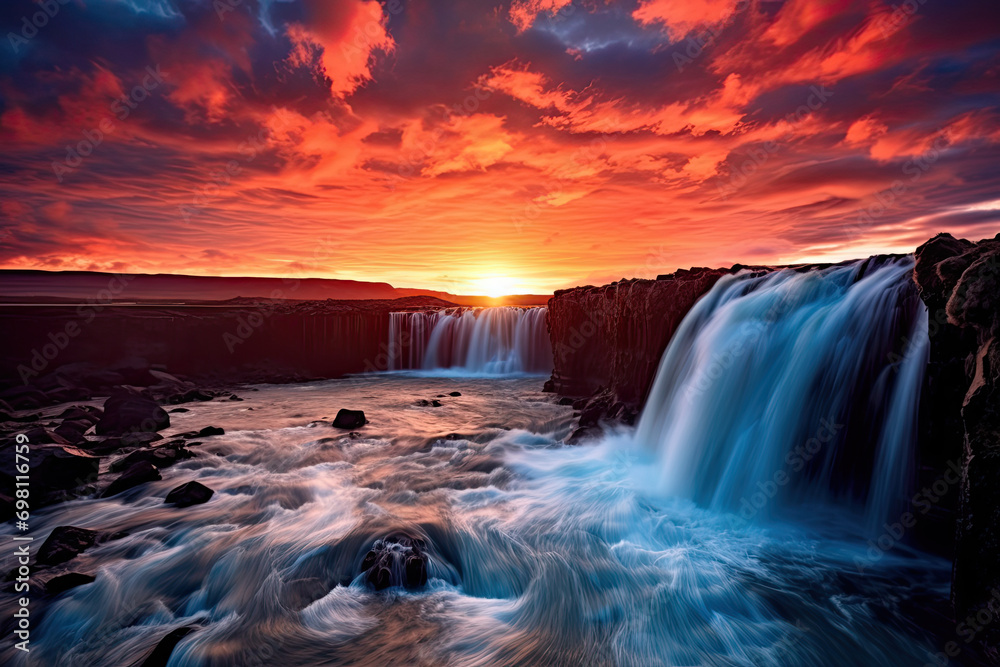 Fototapeta premium Waterfall sunset nature shot 