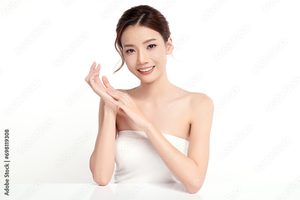 Beautiful young asian woman with clean fresh skin on white background, Face care, Facial treatment, Cosmetology, beauty and spa, Asian women portrait. Beautiful young asian woman with clean fresh skin on white background, Face care, Facial treatment, Cosmetology, beauty and spa, Asian women portrait.