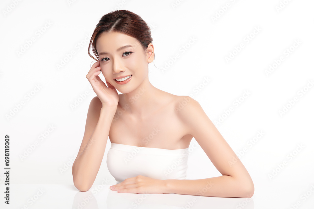 Beautiful young asian woman with clean fresh skin on white background, Face care, Facial treatment, Cosmetology, beauty and spa, Asian women portrait. Beautiful young asian woman with clean fresh skin on white background, Face care, Facial treatment, Cosmetology, beauty and spa, Asian women portrait.