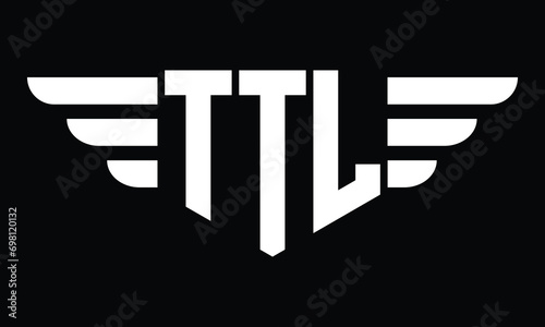 TTL three letter logo, creative wings shape logo design vector template. letter mark, word mark, monogram symbol on black & white.	 photo