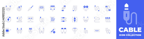 Cable icon collection. Duotone color. Vector and transparent illustration. Containing electricity, cable reel, power cable, wires, hdmi, plug, usb connector, ethernet, jack, hdmi cable, vga cable.