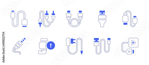 Cable icon set. Duotone color. Vector illustration. Containing usb cable  cable  audio jack  usb  port  connector  charger  plug and play.