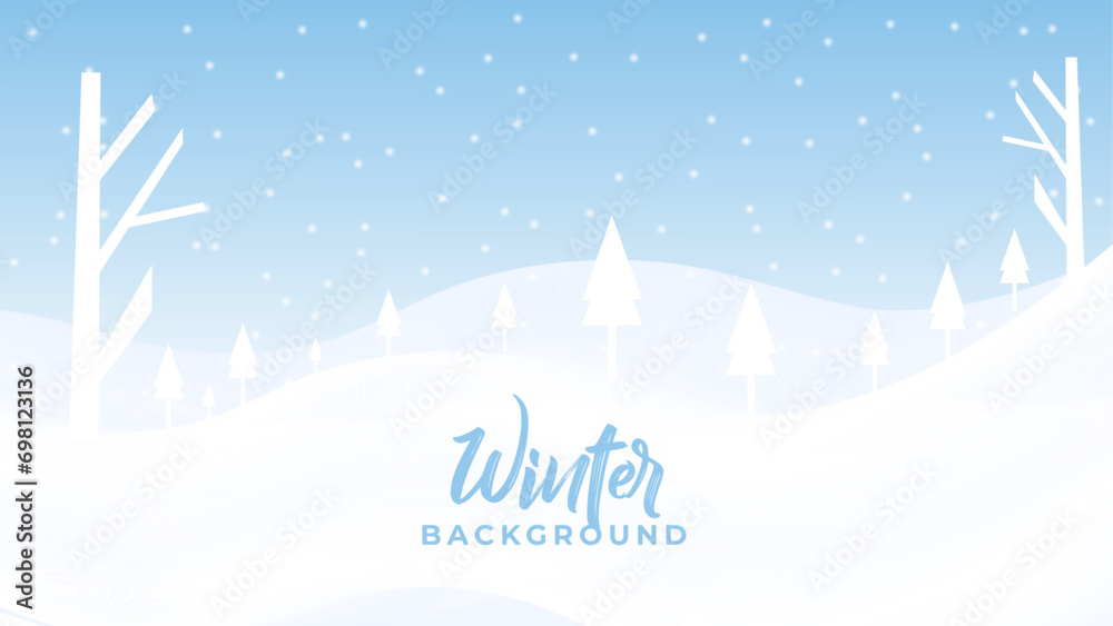 Winter blue sky with falling snow, snowflakes with winter landscape background Winter blue sky with falling snow, snowflakes with winter landscape background