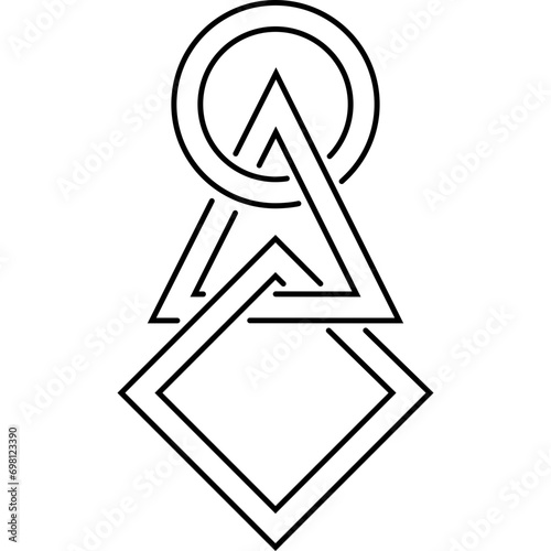 Interlocked circle, triangle and square. Geometric symbol. Design element.