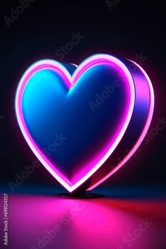 Heart shape neon light on dark background.