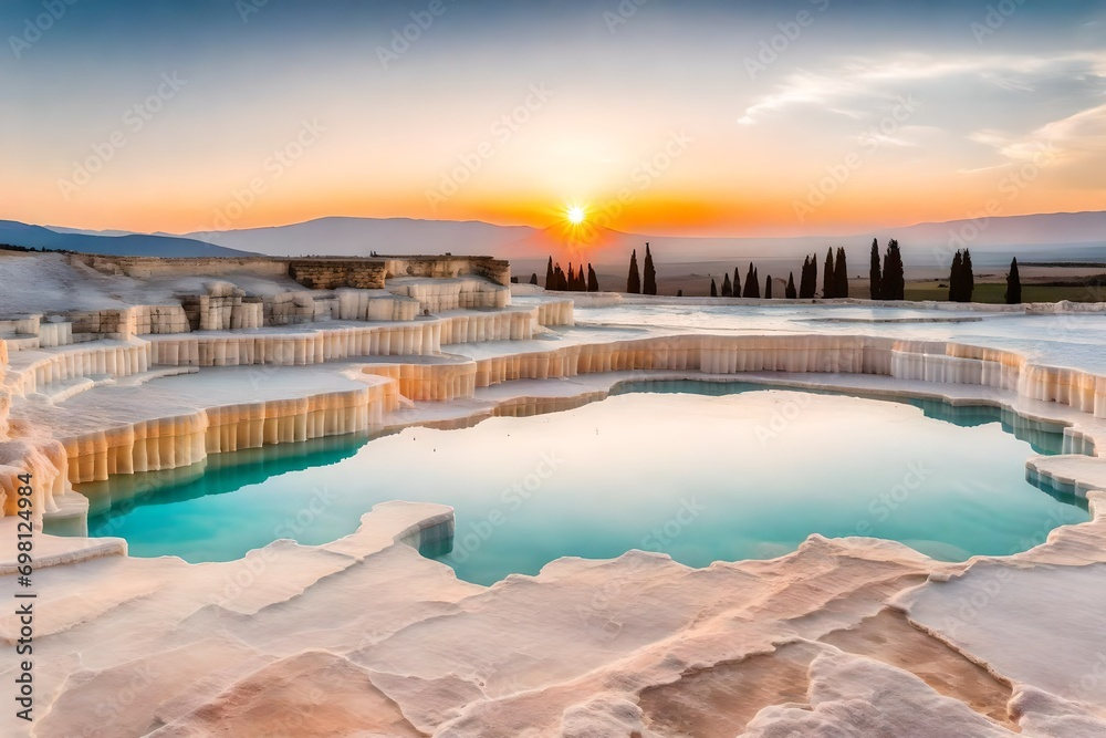 Gorgeous dawns and natural terraces and pools made of travertine. Cotton Castle in the Southwest