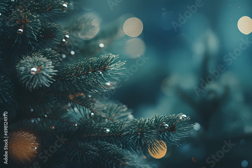 close up christmas tree blurred background