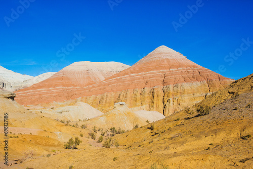 Multicolored Aktau mountains. Altyn Emel National Park. Kazakhstan landscape